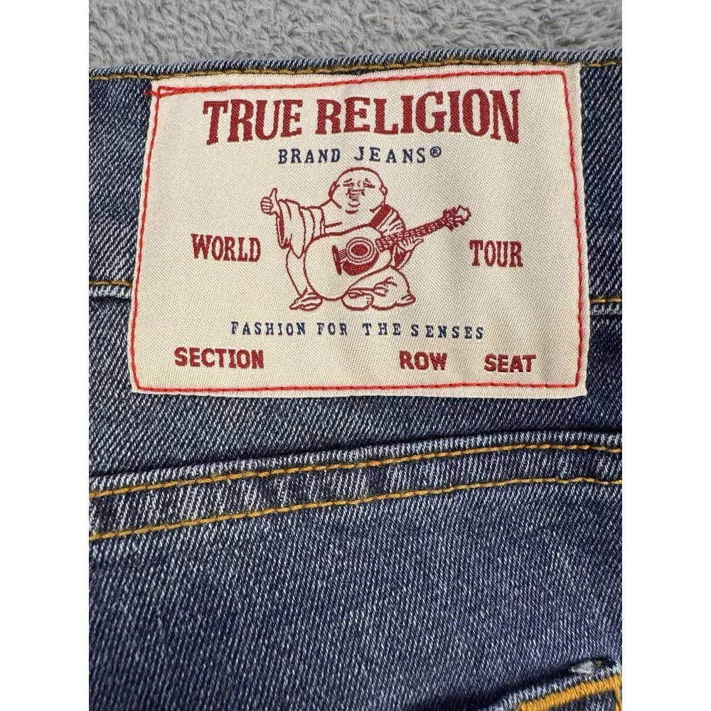 True Religion Geno Jeans Men 36x32 Blue Relaxed Slim‎ Distress Whiskered Denim